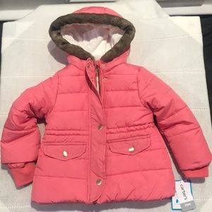 NEW Carters Girls Puffer Pink Coat With Hood 24M